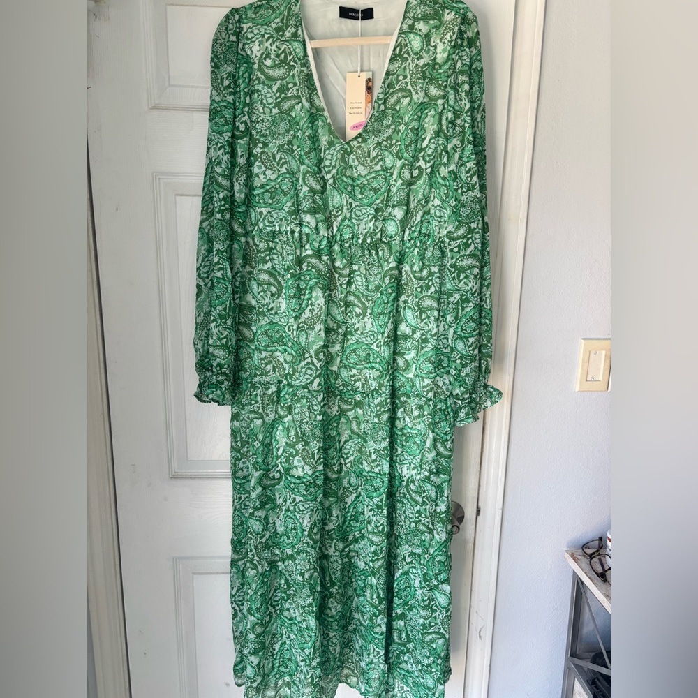 NWT Long Sleeve Green Paisley Dress XL